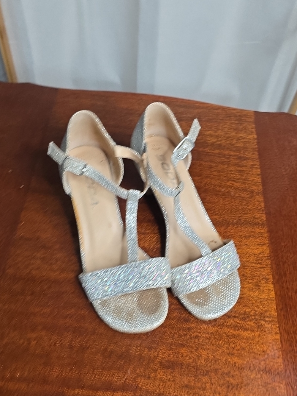 Soda Glitter Silver T-Strap Girls Dress Sandals
